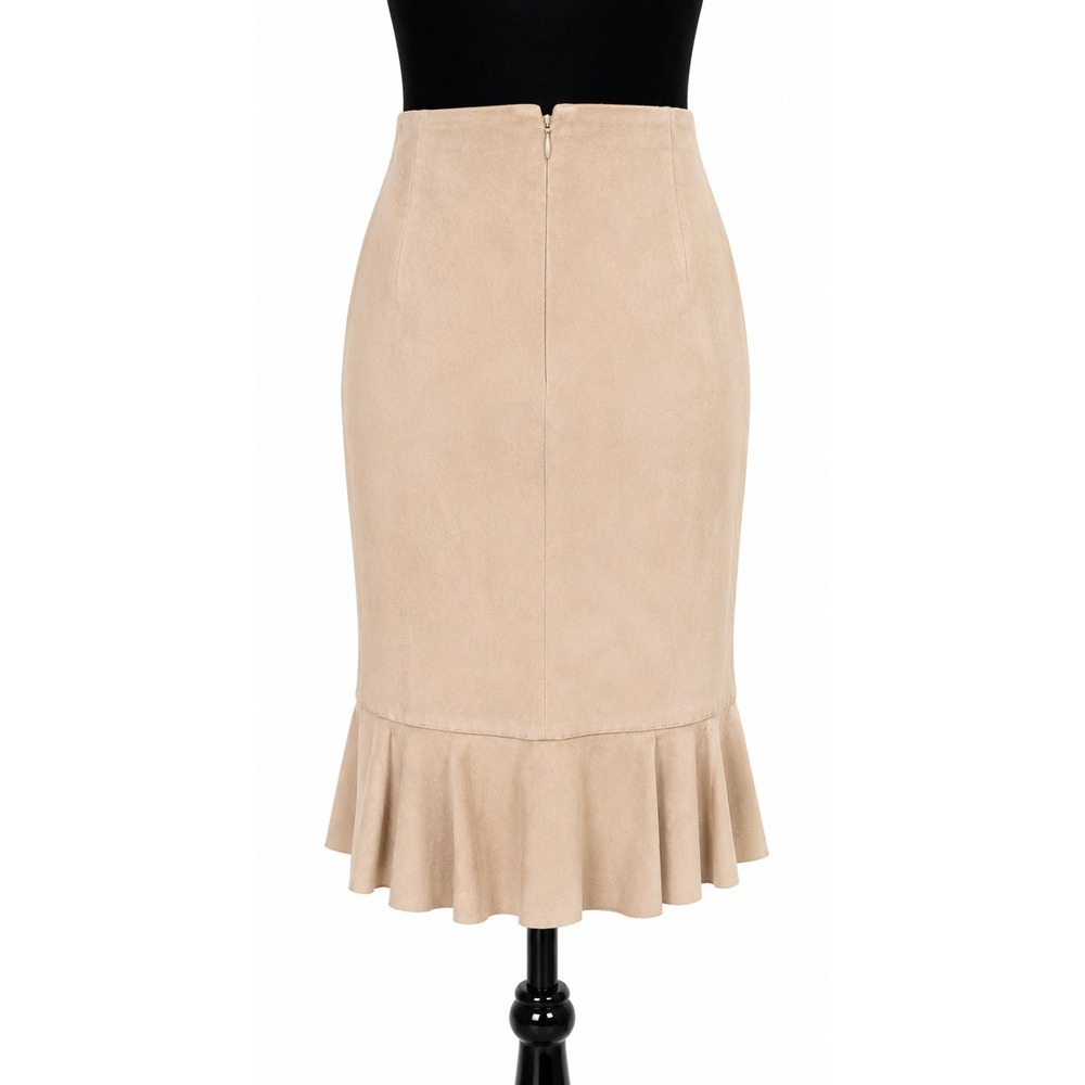 Ann Taylor Loft Womens Flared Hi Low Ruffled Hem Skirt Sz 8 Beige Suede Leather - Picture 6 of 10
